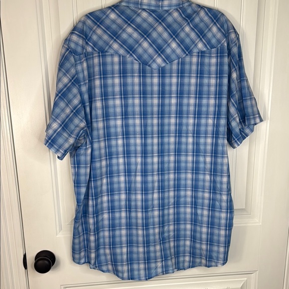 Wrangler Western Pearl Snap Shirt Men's 2XL Short Sleeve Blue White Plaid - Picture 6 of 8